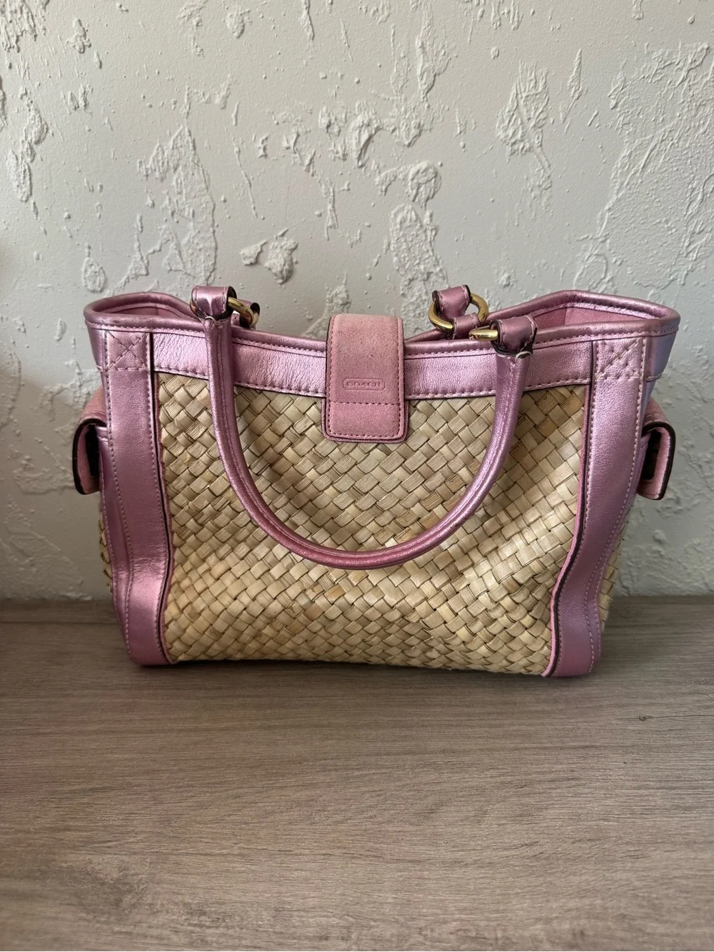 Coach Vintage 2004 Pink Straw Tote Bag - Style 4419